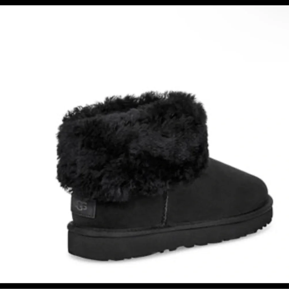 UGG Classic Mini Fluff Ankle Boots in Black Suede
